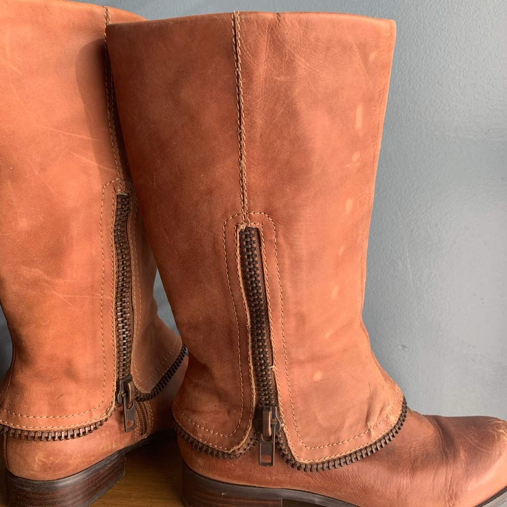 BCBGeneration Leather Fold Over Zipper Moto Boots